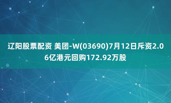 辽阳股票配资 美团-W(03690)7月12日斥资2.06亿港元回购172.92万股
